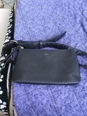 COLAB Black Pebbled Leather Crossbody Bag with Adjustable Strap